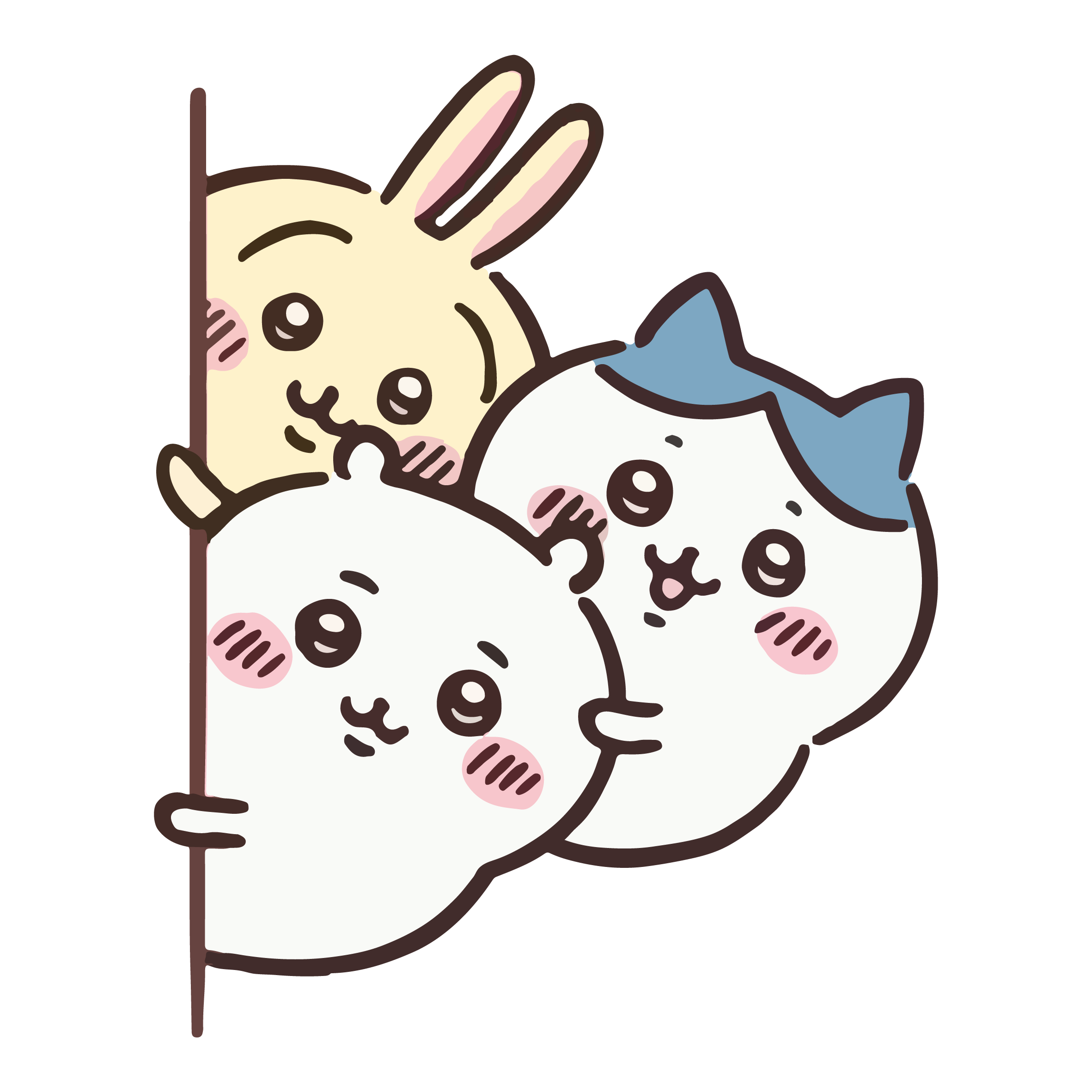 함께 모여 반겨주는 치이카와, 하치와레, 우사기